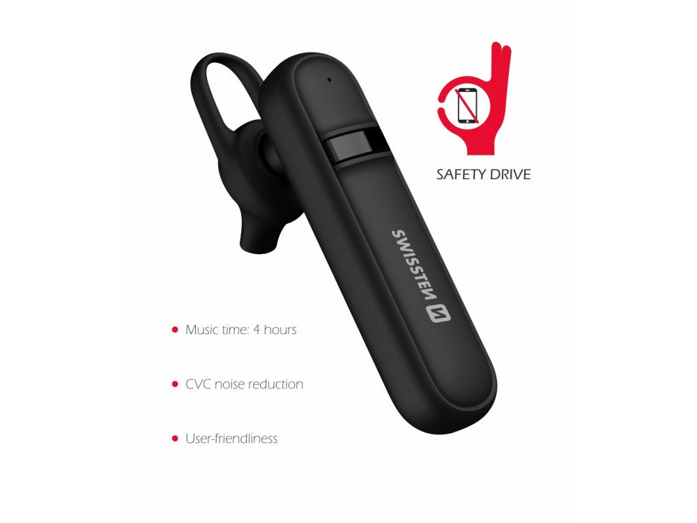 Swissten Caller Lightweight Bluetooth Headset – In-Ear Handsfree with CVC, Dual Pairing, Black – view 3