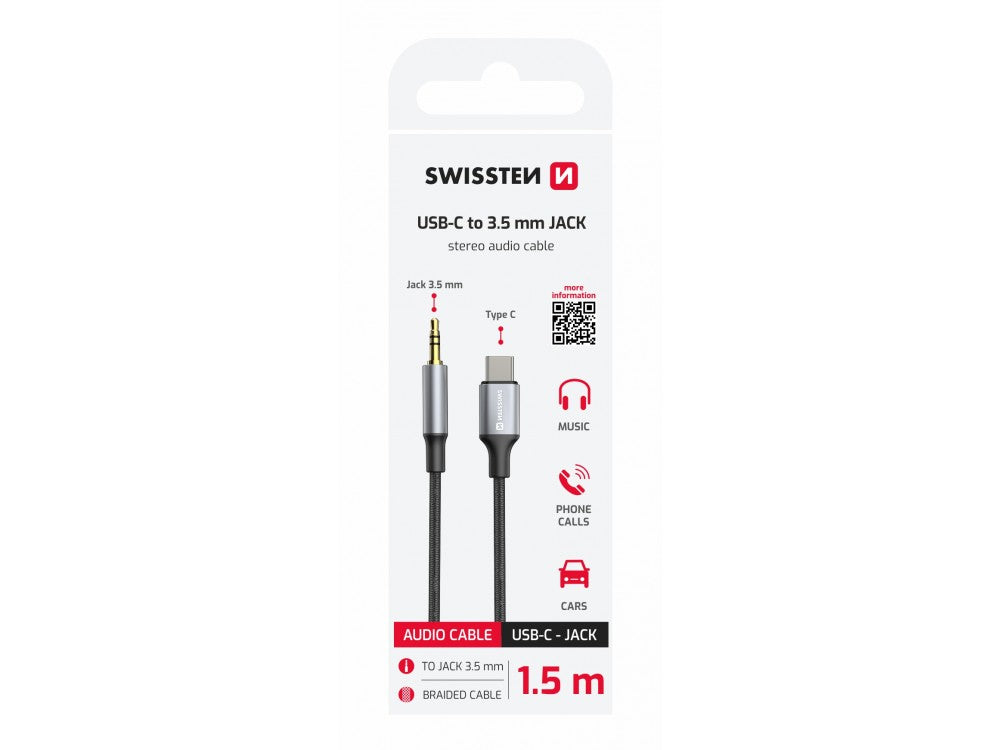 Swissten USB-C to 3.5mm AUX Audio Cable 1.5m – Nylon Braided, Black – view 3