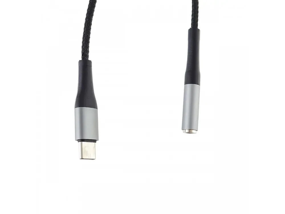 KLGO AUX-6 3.5mm AUX Female to Type-C Male Headphone Adapter, Nylon Braided, Black – view 3