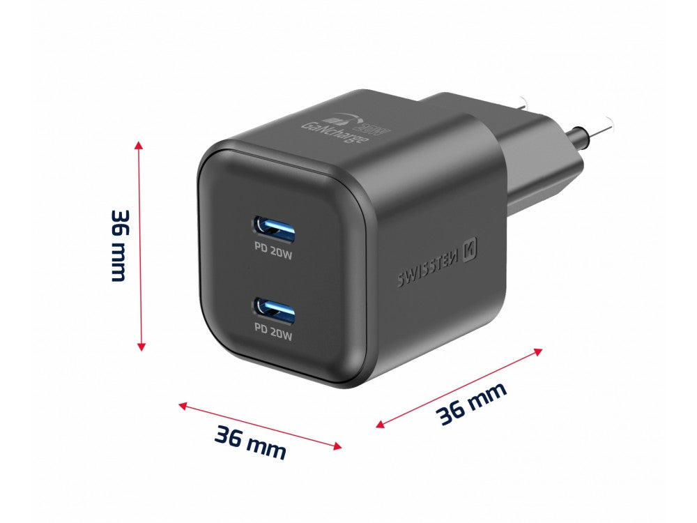 Swissten 20W GaN 2-Port USB-C Wall Charger – PD & PPS, Black – view 3