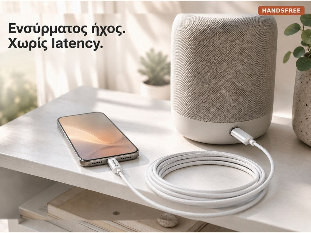 Swissten Textile USB-C to 3.5mm AUX Audio Cable 1.5m – Nylon Braided, White – view 3