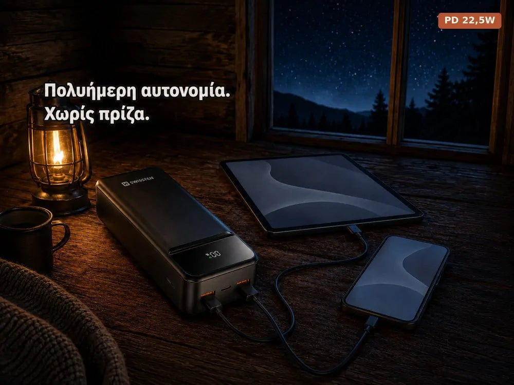 Swissten Power Line II 30000mAh 22.5W PD Power Bank – 3 Ports, LED Display, Black – view 3