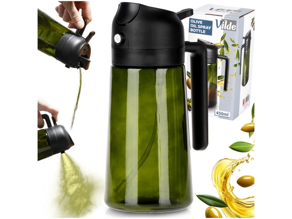 Vilde Oil Sprayer 450ml Glass Bottle – Pump Spray & Pour, Black / Dark Green – view 3