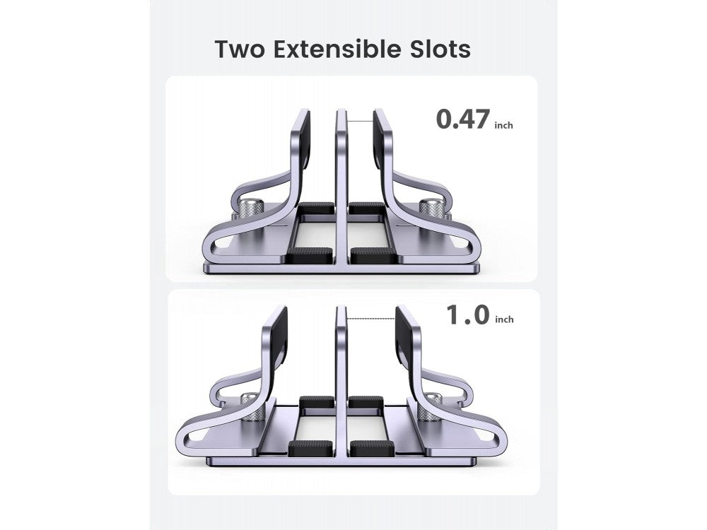 Ugreen Double Vertical Laptop Stand – Aluminium, 2 Slots, Adjustable Width, up to 17.3" / 5 kg, Grey – view 3