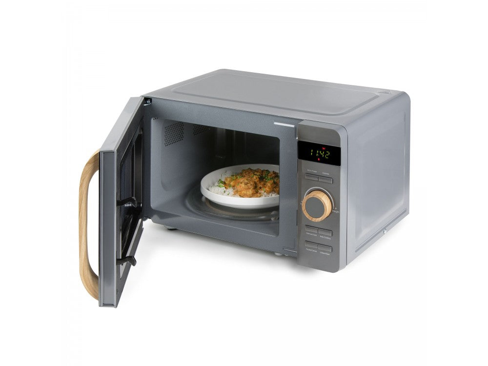 DOMO Wood You Solo Microwave Oven 20L 700W – Mirror Glass, Wood-Look, Matt Grey – view 3