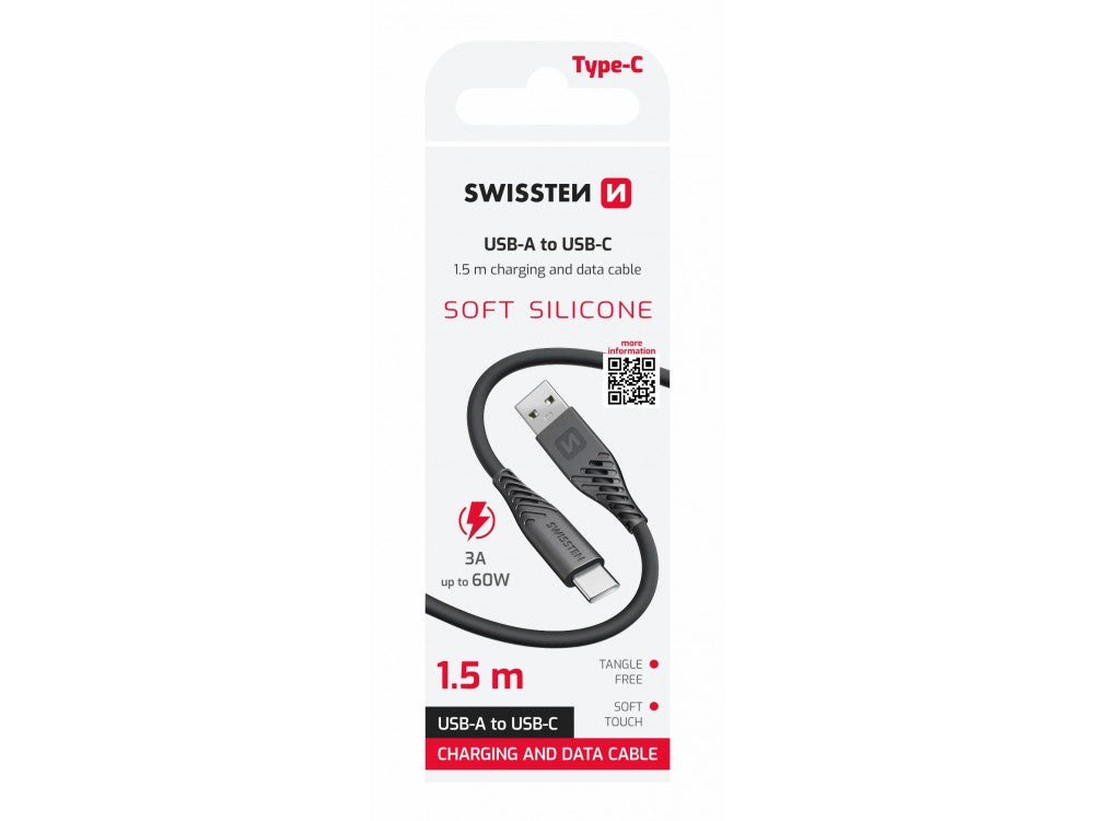 Swissten Soft Silicone USB-C to USB-C Cable 1.5m – Black – view 3