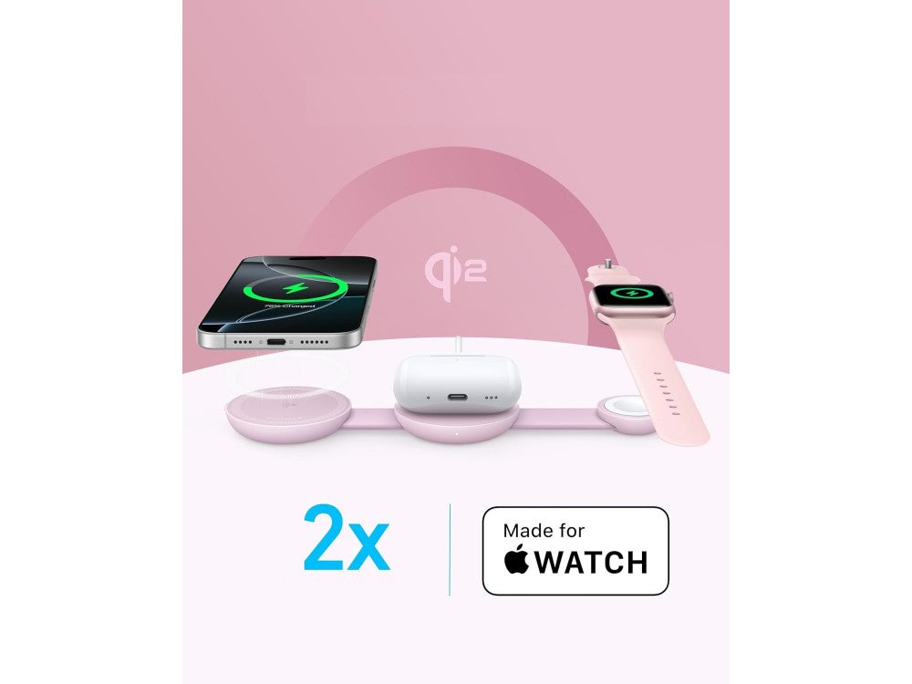Anker MagGo 3-in-1 Qi2 MagSafe Wireless Charger 15W – iPhone + Apple Watch + AirPods, Pink – view 3