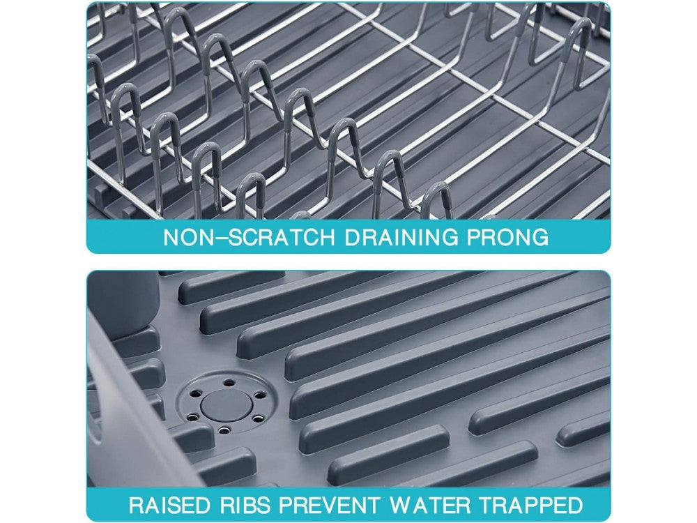 AJ Extendable Dish Rack 32-49 x 34 x 11 cm – Sink Drying Rack with Cutlery Holder, Dark Grey – view 3