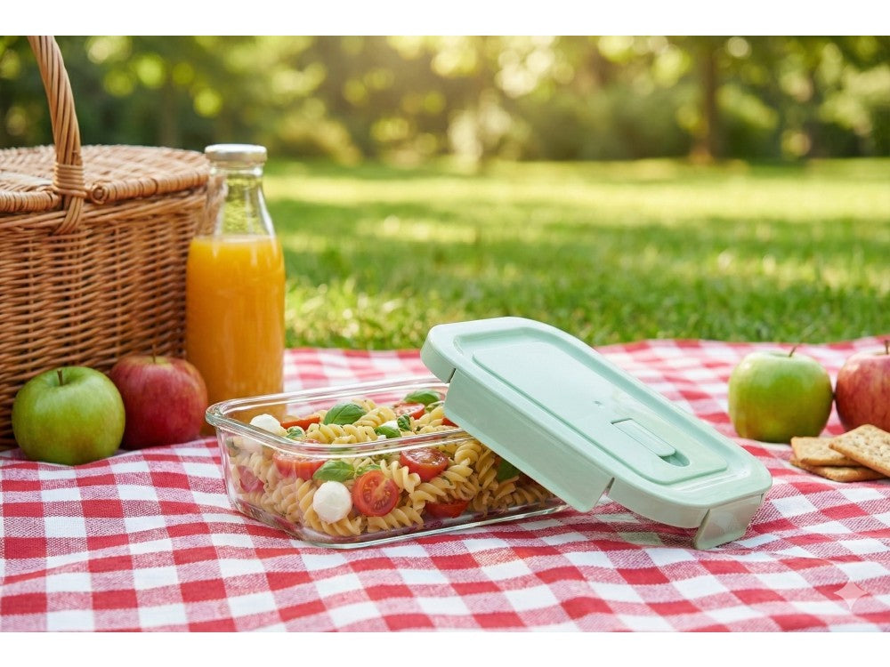 AJ Glass Food Container 680ml 17x12.5x5.5cm – Airtight, Green Lid – view 3
