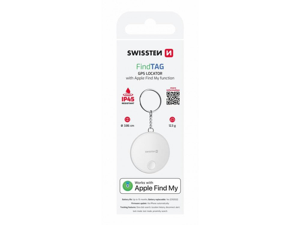 Swissten Ultra Slim Find Tag – Apple Find My Smart Locator, IP45, White – view 3