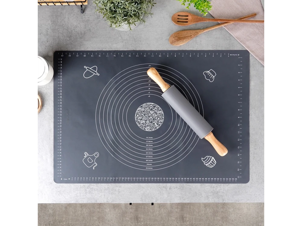 Vilde Silicone Baking Mat 65×45cm with Rolling Pin – Non-Stick, Heat Resistant, Grey – view 3