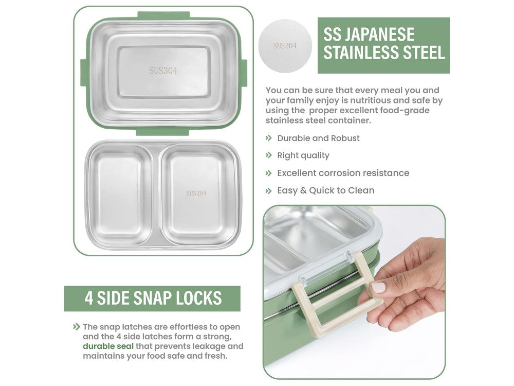 AJ O-Bento 2-Tier Insulated Lunch Box 1200ml – SUS304, Green/Khaki – view 3