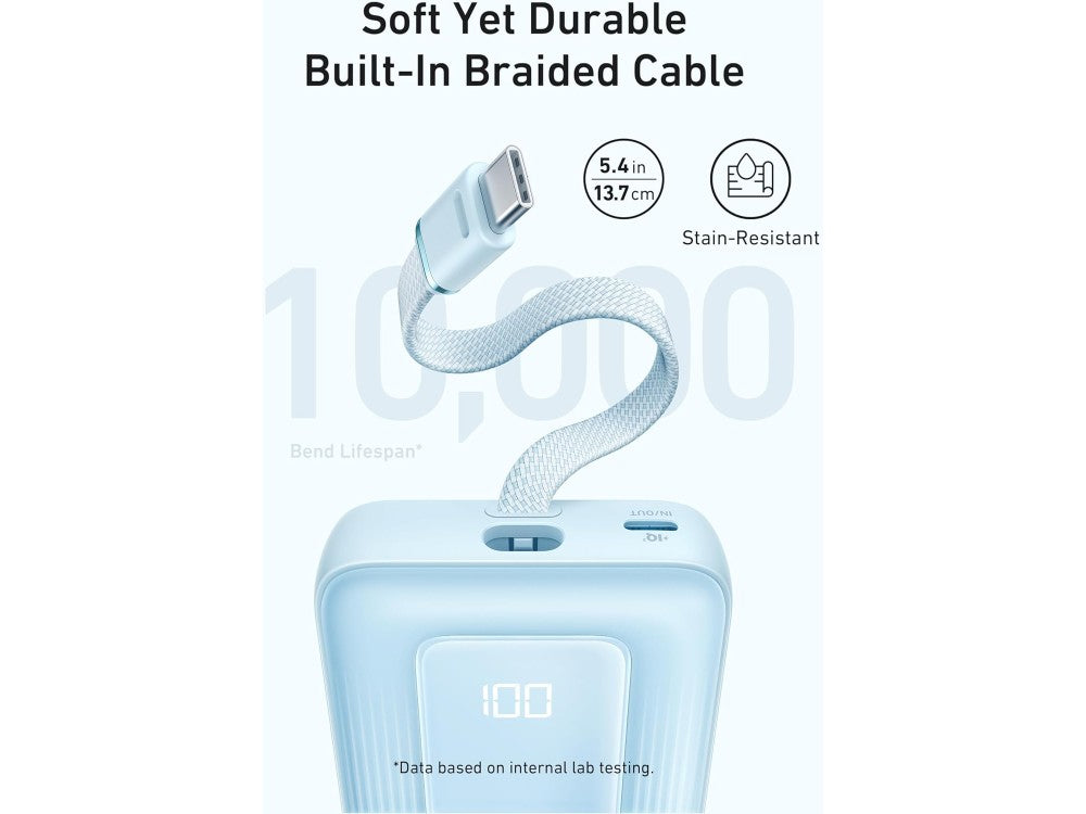 Anker Zolo Power Bank 10000mAh 30W – USB-A, USB-C & Built-In USB-C Cable, Black – view 3
