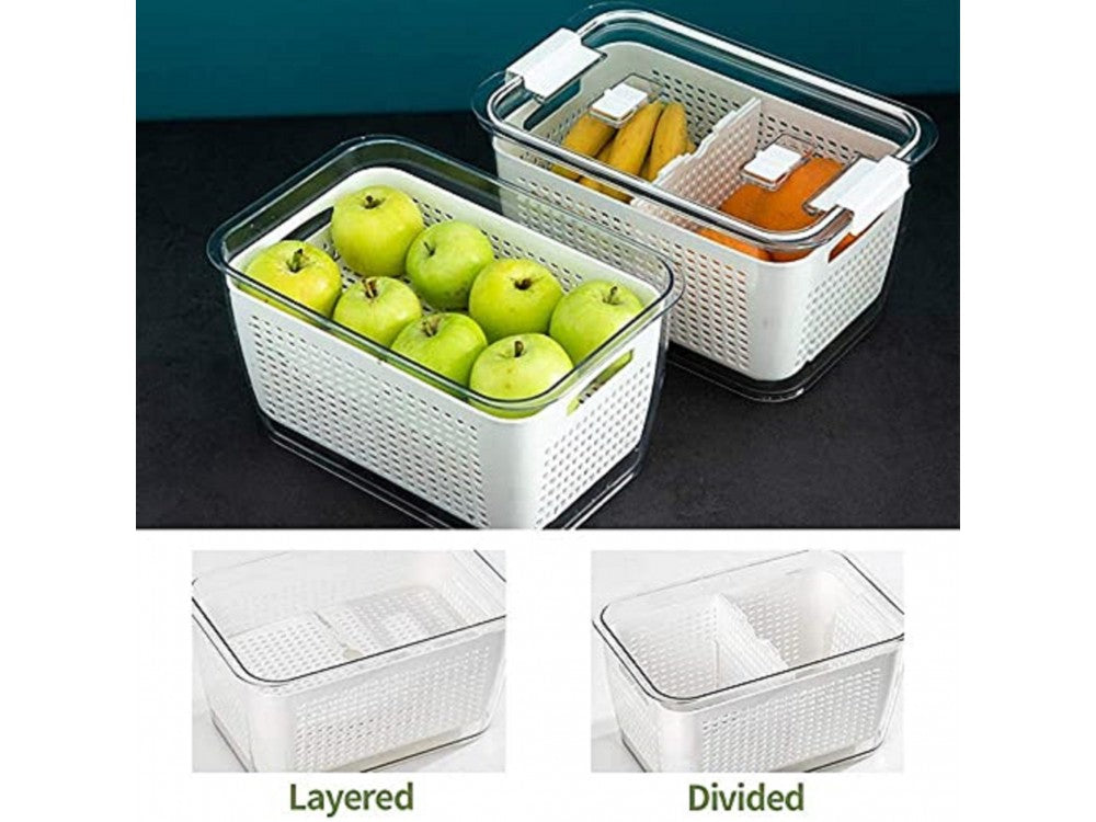 AJ Refrigerator Drain Basket – Fruit & Vegetable Storage, Removable Strainer, White – view 3