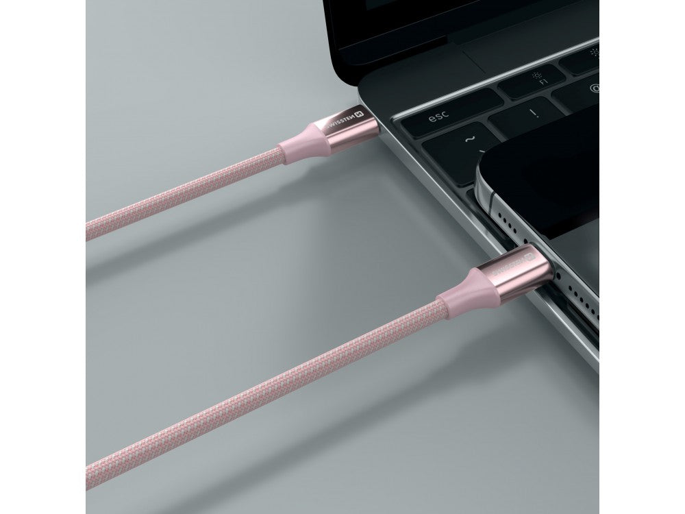 Swissten Durable Textile II USB-C to Lightning Cable 1.5m 30W – Nylon Braided, Pink – view 3