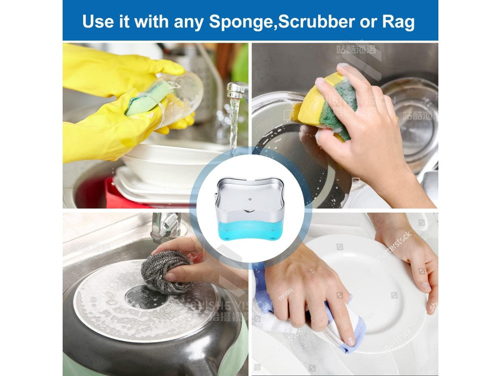 AJ Dish Soap Dispenser 3-in-1 380ml with Sponge & Holder – Transparent – view 3