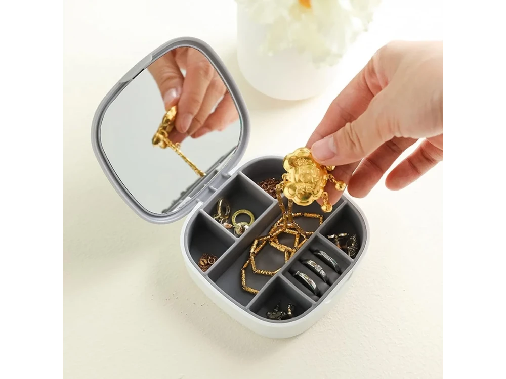 AJ Portable Jewellery Box with Mirror 10x10x3cm – White – view 3