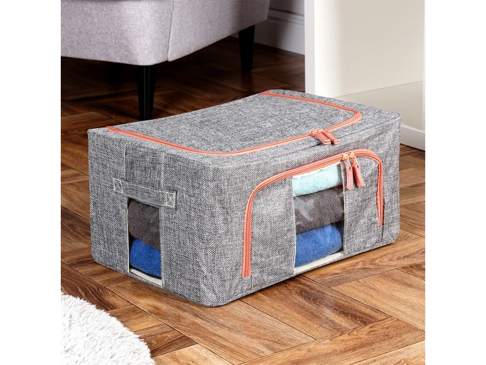 Vilde Fabric Storage Box 22L 40×30×20cm with 2 Window Openings – Gray – view 3
