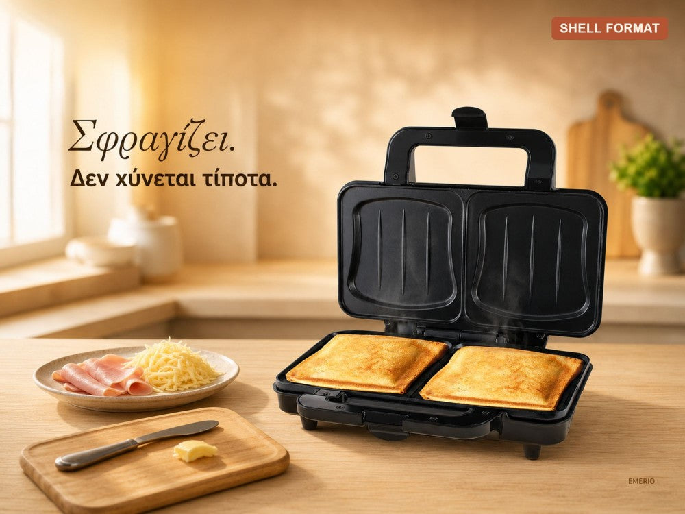 Emerio ST-109562.17 XXL Sandwich Toaster 900W Non-Stick for 2 Toasts – Black – view 3