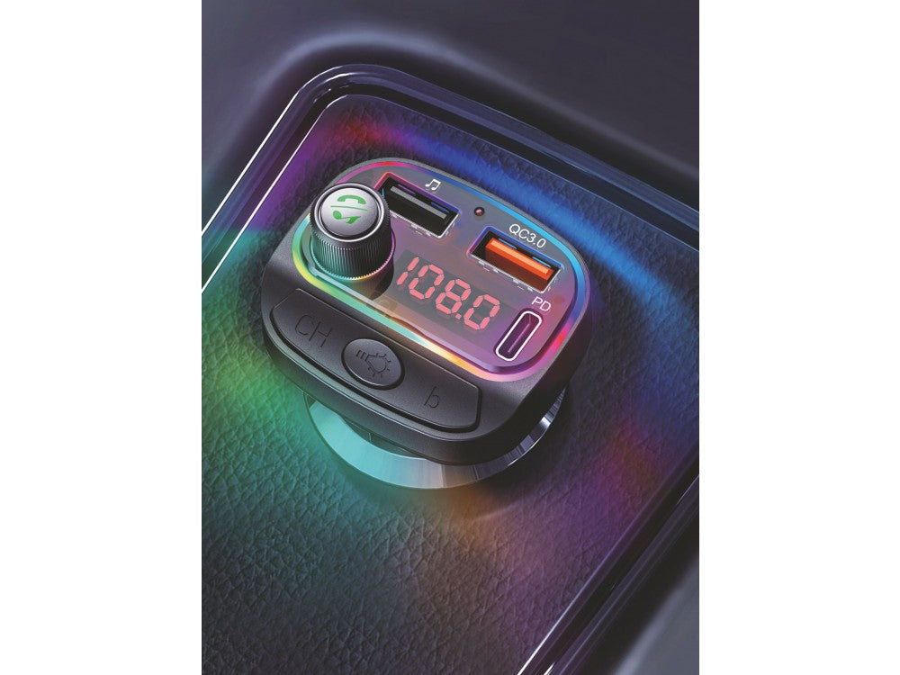 Swissten Bluetooth 5.3 FM Transmitter & 15W Car Charger – LED Display, RGB Lighting, 2× USB – view 3