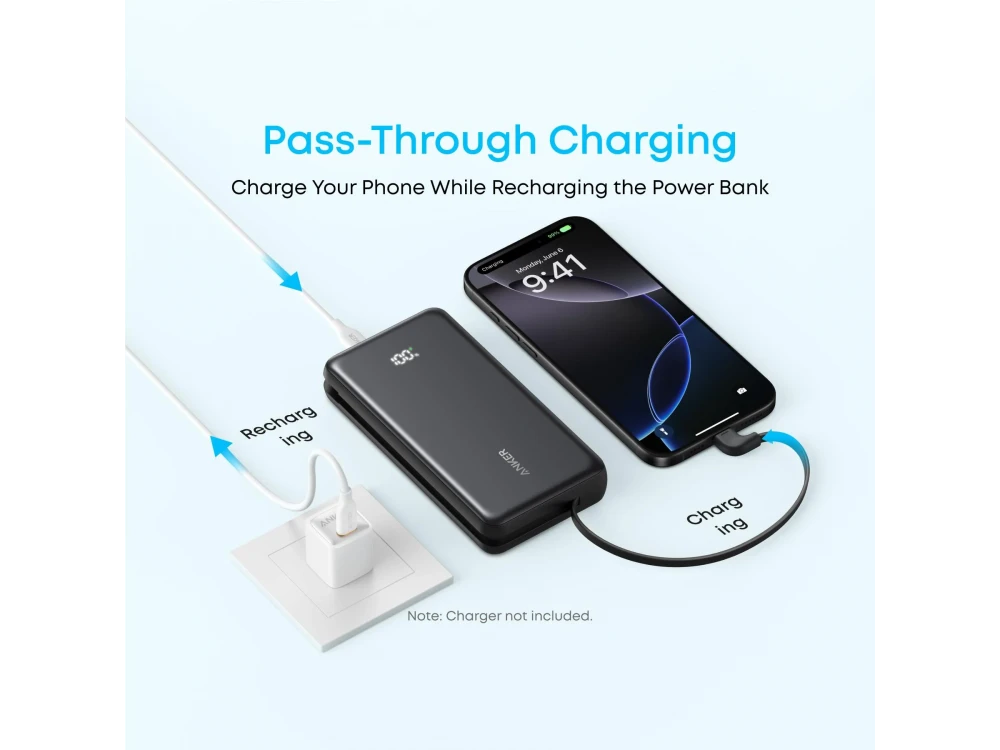 Anker Zolo Power Bank 20.000mAh 22.5W with USB-A, USB-C & Built-in USB-C Cable – Black – view 3