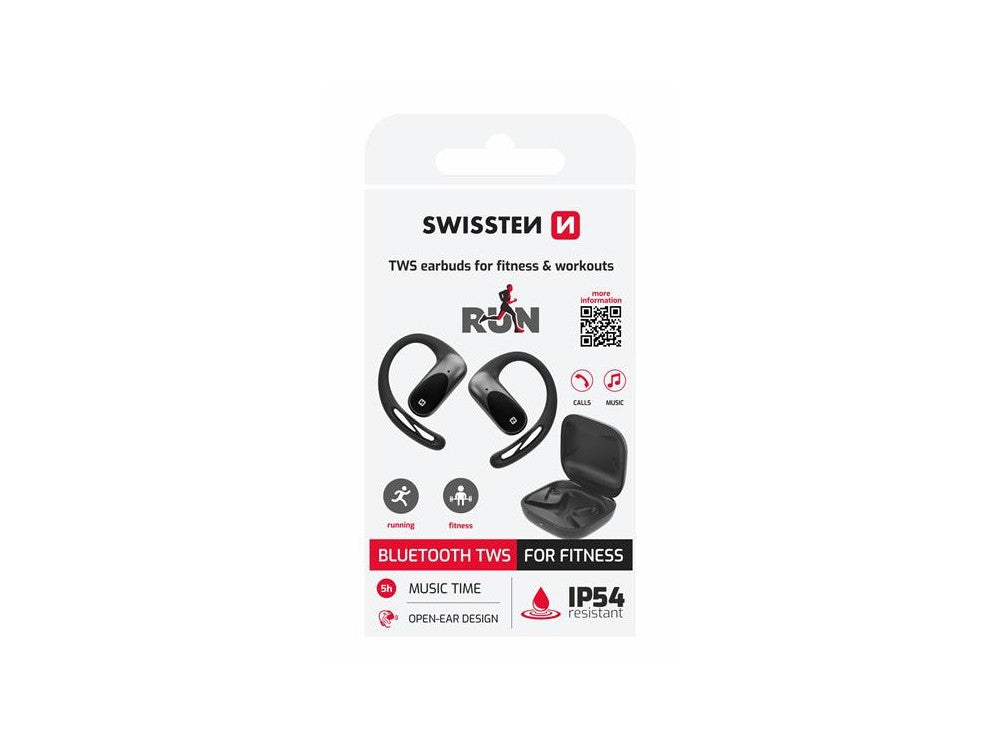 Swissten Run Open-Ear Bluetooth 5.4 Earphones – IP54, AAC, 5h + 40h Case, 8g, Black – view 3