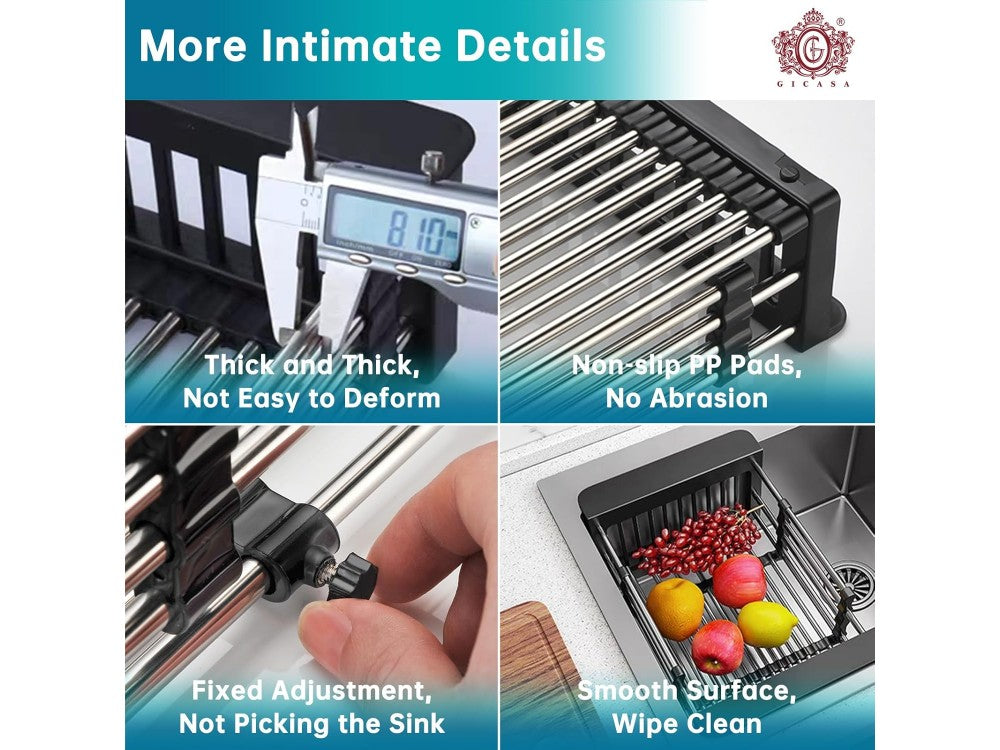 AJ Extendable Over-Sink Dish Drying Rack 28–45 × 22 × 11 cm – Black – view 3