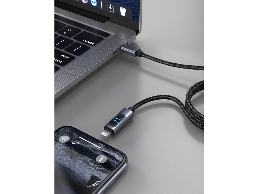 Swissten USB-C to Lightning Cable 1m 30W with LCD Display – Nylon Braided, Black – view 3