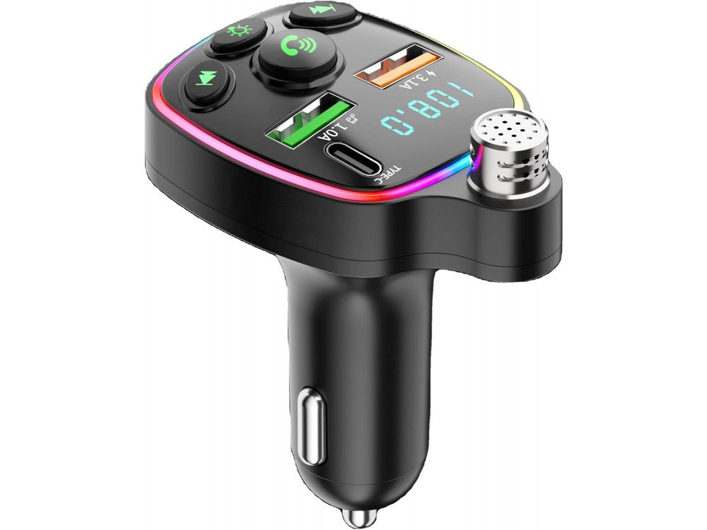 AJ FM Transmitter Bluetooth Handsfree Car Charger PD 20W – LED Display, RGB, 2 USB – view 3