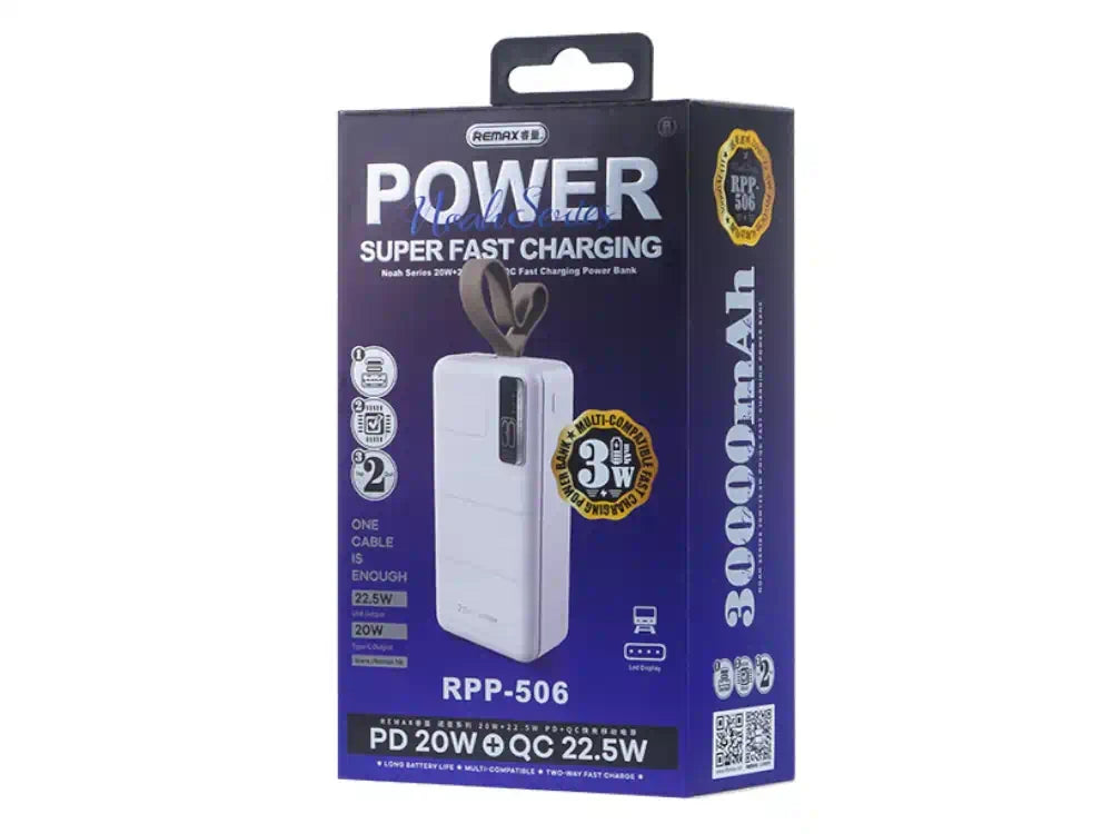 Remax Noah 30000 Power Bank 30000mAh 22.5W PD USB-C – LED Display, QC3.0, White – view 3