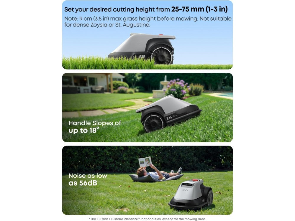 Anker Eufy E15 Robotic Lawn Mower – Up to 800m², Vision FSD Mapping, App Control, 2.5–7.5cm Cut – view 3