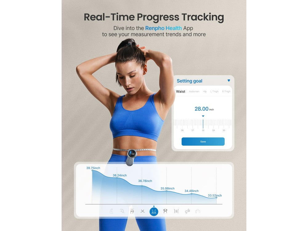 Renpho Smart Tape Measure+ Bluetooth Body Tape – 2.1" Display, App Sync, 150cm – view 3