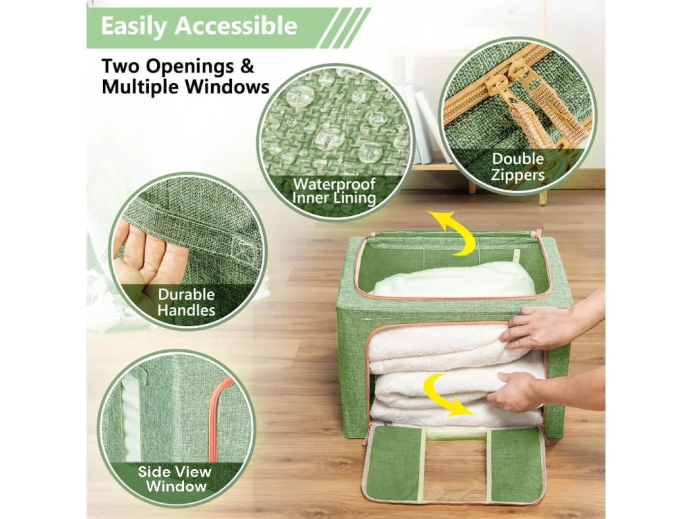 AJ Clothes Storage Organizer Bag 101L – Linen, 62x43x38cm, Light Green – view 3