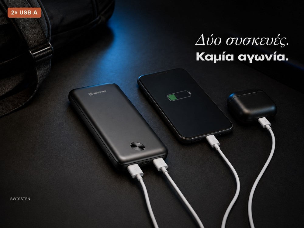 Swissten WORX Pro 10000mAh USB-C Power Bank – Slim 1.6cm, 2 USB-A Ports, Black – view 3