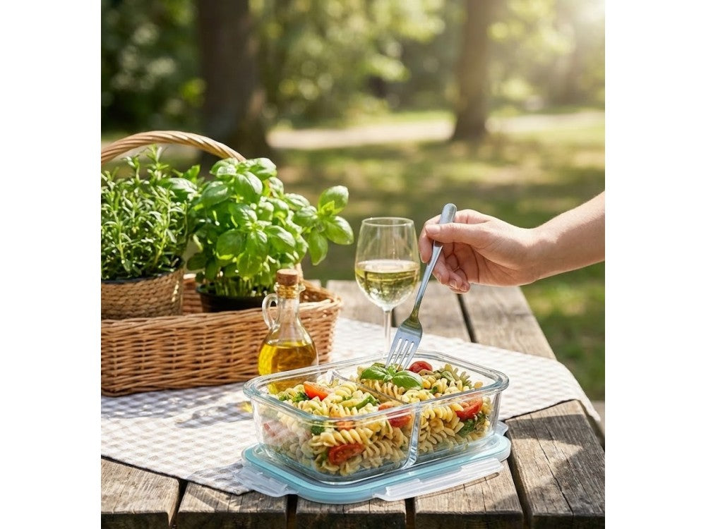 AJ Glass Food Container XL 1040ml 20x15.5x6.5cm – Airtight, Light Blue Lid – view 3