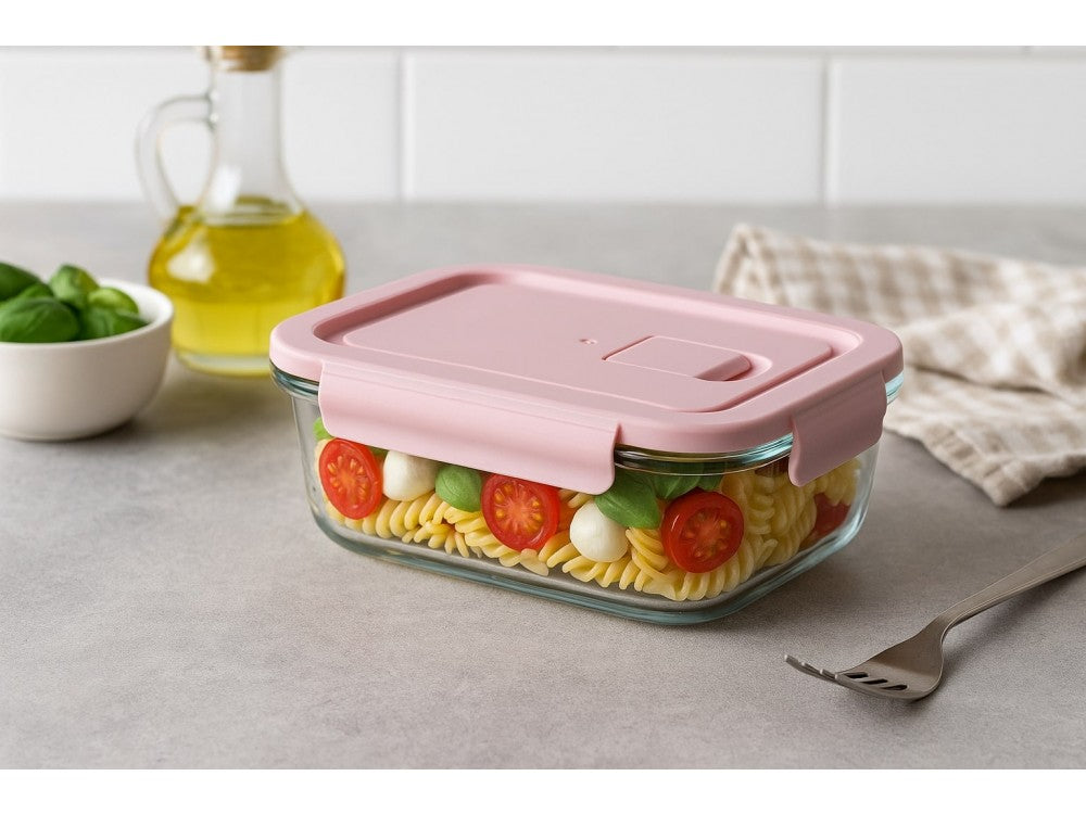 AJ Glass Food Container 680ml 17x12.5x5.5cm – Airtight, Pink Lid – view 3