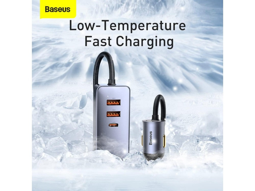 Baseus 120W Car Charger 3× USB-A + 1× USB-C with 1.5m Cable, Grey – view 3