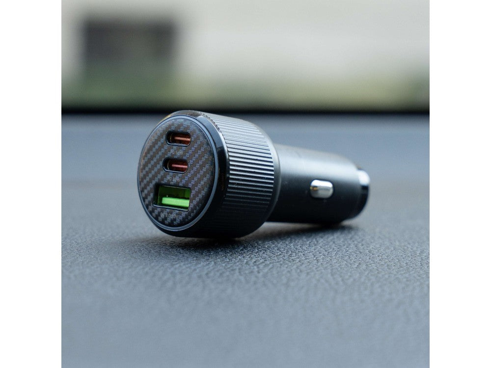 Swissten Car Charger 95W PD3.0 + QC4.0 – 2× USB-C + USB-A, Blue LED, Black – view 3