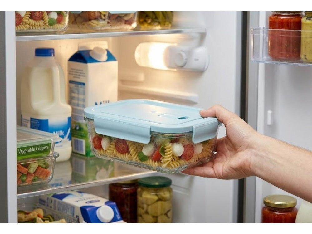 AJ Glass Food Container 680ml 17x12.5x5.5cm – Airtight, Light Blue Lid – view 3