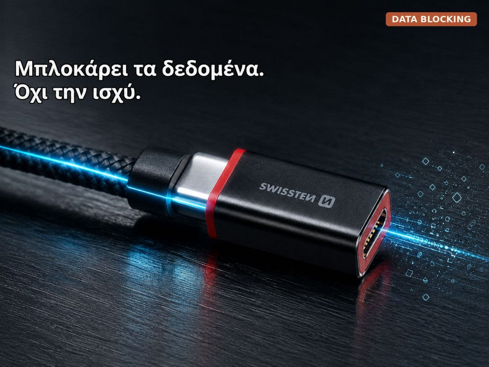 Swissten DataGUARD USB-C Female to USB-C 240W Charging Adapter with Data Blocking – Red / Black – view 3