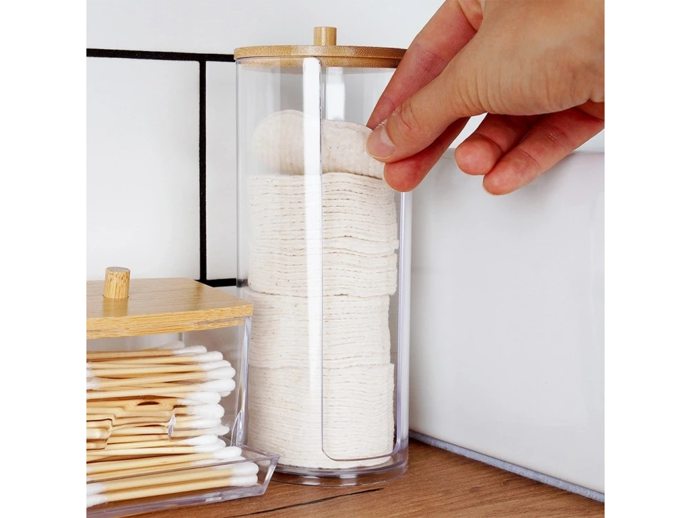 Vilde Cotton Pad Holder with Bamboo Lid – Clear Acrylic Bathroom Jar – view 3