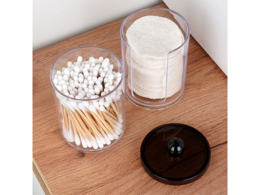 Vilde 2-Tier Cotton Swab & Pad Container with Black Lid – Stackable Acrylic Organizer – view 3