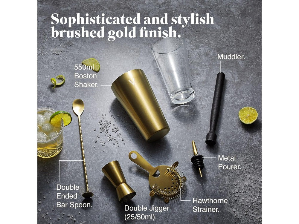 VonShef Gold Cocktail Set 6-Piece Stainless Steel with 550ml Boston Shaker – Gold – view 3