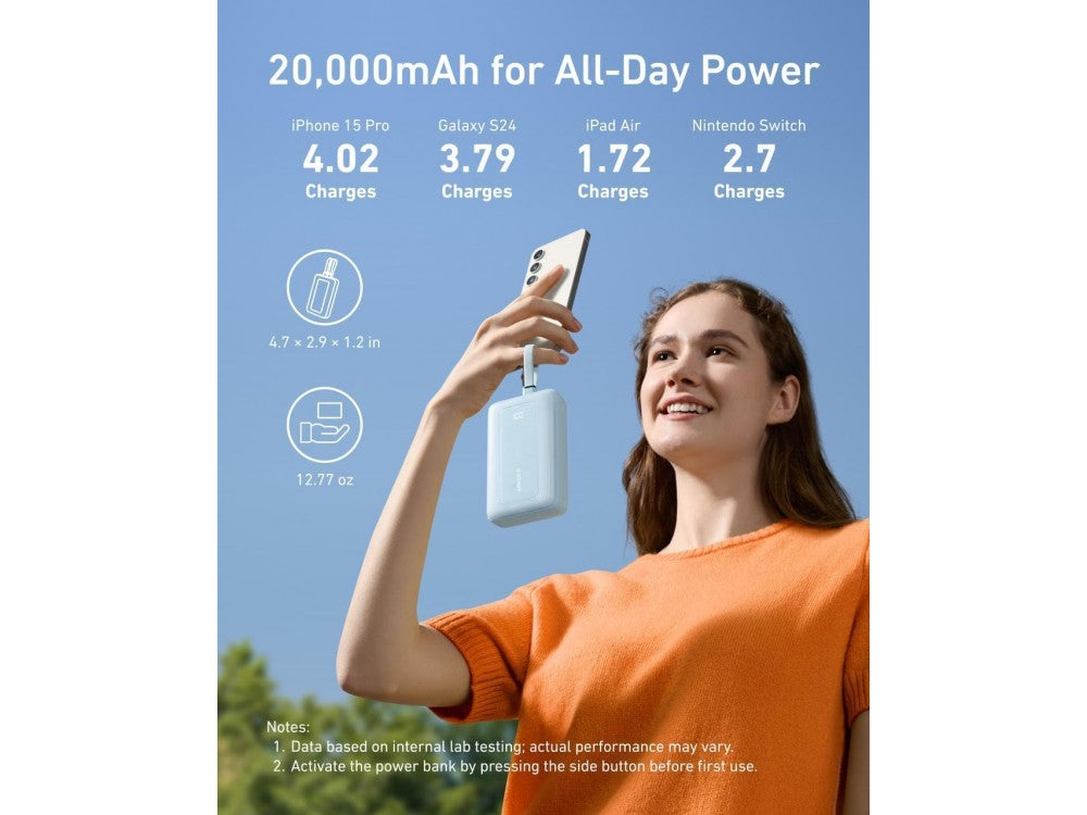 Anker Zolo Power Bank 20,000mAh 30W – 2 Built-in Cables (USB-C + Lightning MFi), USB-A & USB-C, White – view 3