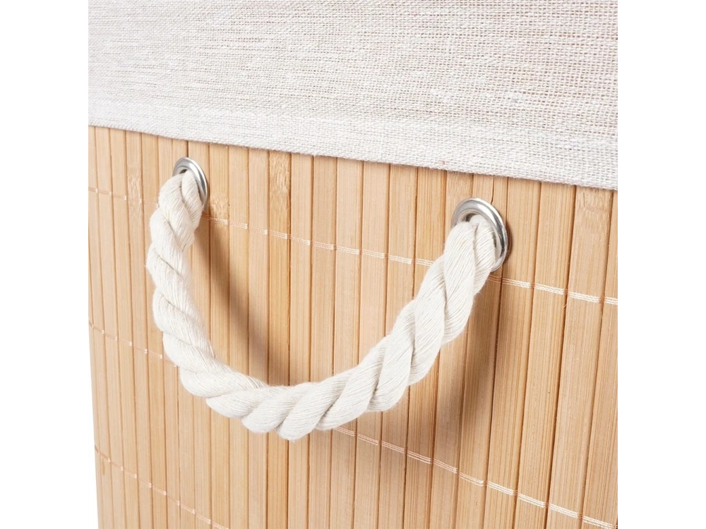 Vilde Bamboo Laundry Basket 90L 50×30.5×60.5cm – 2-Compartment with Lid, Beige – view 3