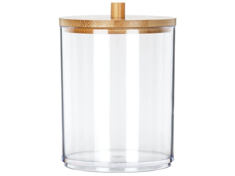 Vilde Cotton Swab & Cotton Pad Holder with Bamboo Lid – Clear Acrylic Bathroom Organizer – view 3