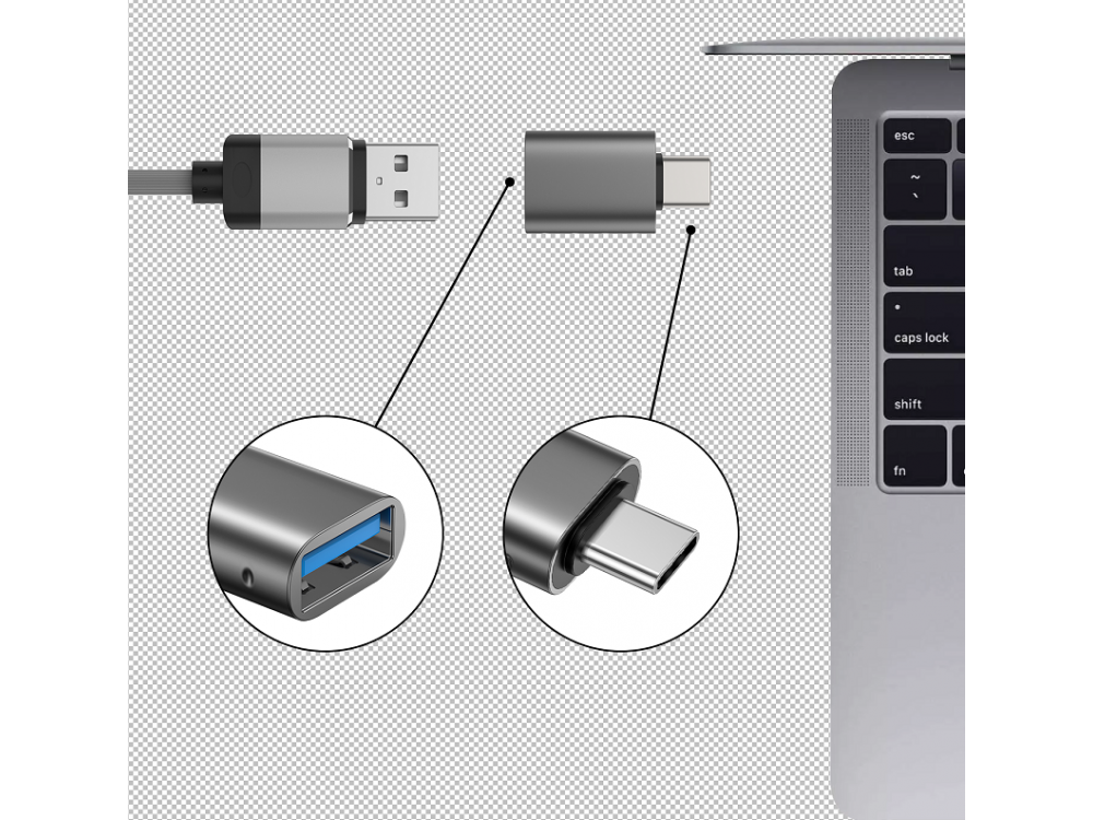 Swissten USB-C to USB-A 3.0 OTG Adapter – Silver – view 3