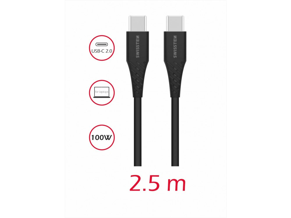 Swissten USB-C to USB-C Cable 2.5m 100W PD3.0 / QC4.0 / FCP – Black – view 3