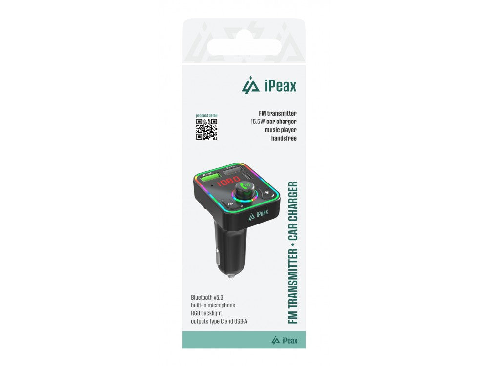 iPEAX FM Transmitter Car Bluetooth 5.3 – 15.5W Charger, LED + RGB Display, 2 USB – view 3
