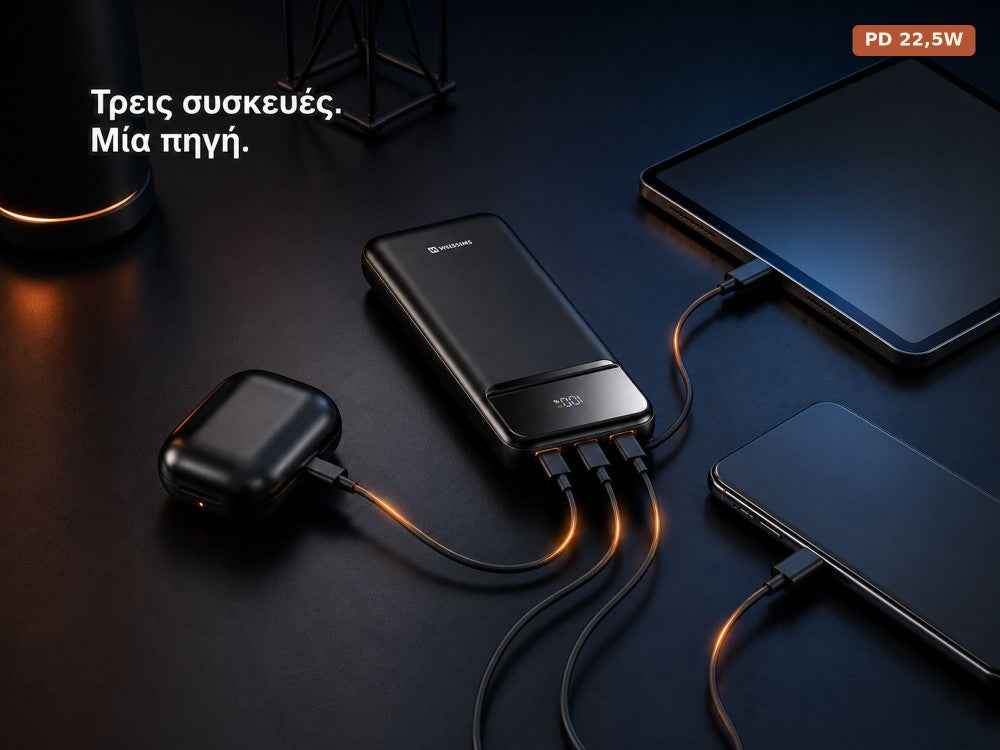 Swissten Power Line II 10000mAh 22.5W PD Power Bank – 3 Ports, LED %, Black – view 3